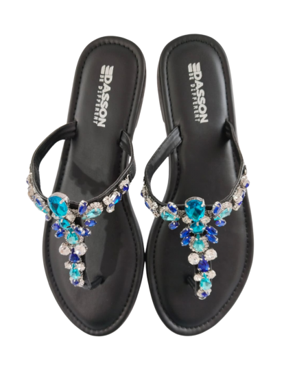 Black T-Strap Diamon Sandals