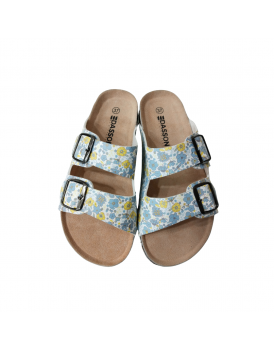 Blue Yellow Floral Print Cork Sandal