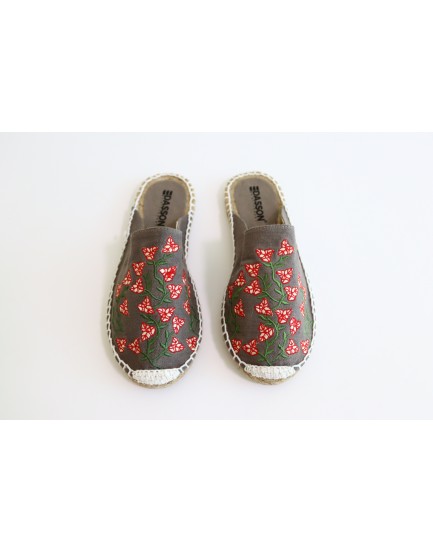 Women Palm Tree Espadrilles- Jet Black Bougainvillea