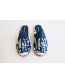 Women Palm Tree Espadrilles- Blue Wing Teal Lavender Embroidery