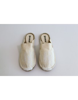 Women Coconut Cream  Espadrilles - Lavender Embroidery