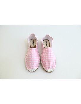 Women Basic Pink White Checks Print Espadrilles