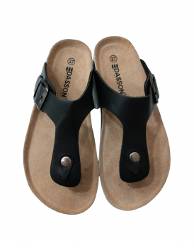 Women's Black T-Strap Cork Sandals