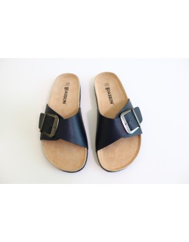 Women's Navy Single Buckle Cork Sandals 