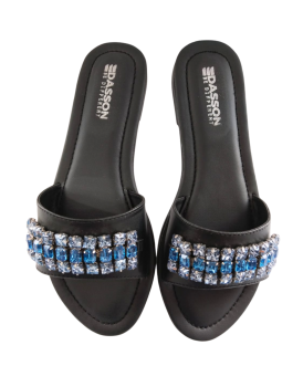 Black Single Strap Diamond Sandals